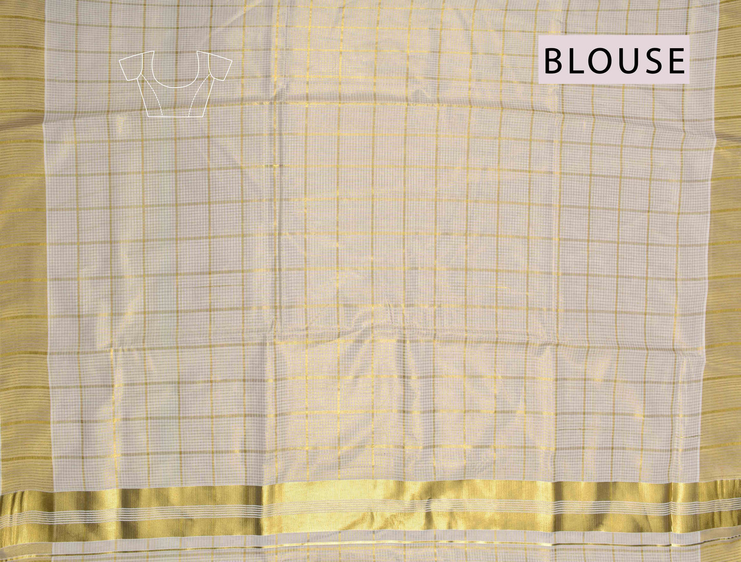 Off White With Golden Kerala Tissue Cotton Mini Checks Square Golden Zari Pallu Saree NAA111