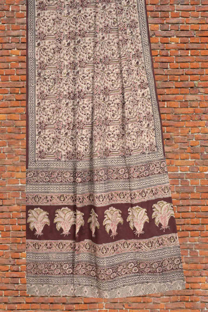 Off White Kalamkari Pure Cotton Pink Stars Printed Saree