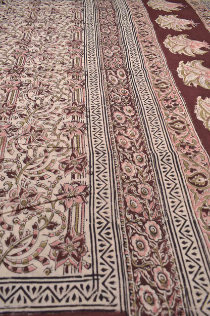 Off White Kalamkari Pure Cotton Pink Stars Printed Saree