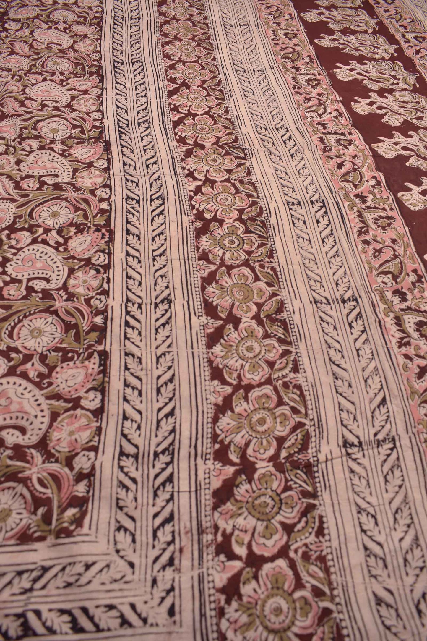 Dark Maroon Kalamkari Pure Cotton Pink Pretty Floral Printed Saree