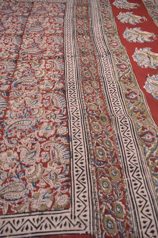 Maroon Kalamkari Pure Cotton Pretty Paisley Printed Saree