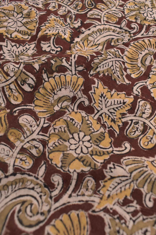 Dark Maroon Kalamkari Pure Cotton Summer Vibes Printed Elephant Pallu Saree