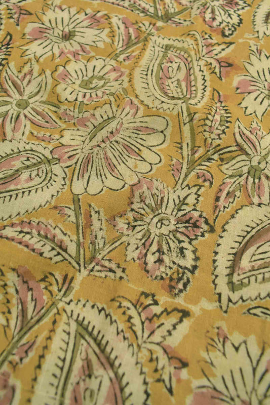 Yellow Kalamkari Pure Cotton Summer Blooms Printed Saree
