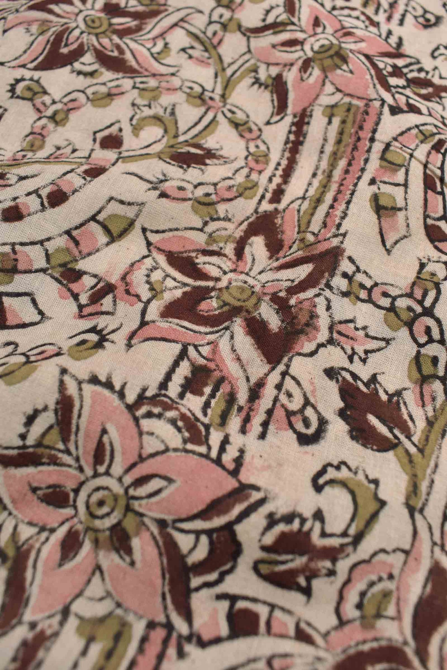 Off White Kalamkari Pure Cotton Pink Stars Printed Saree