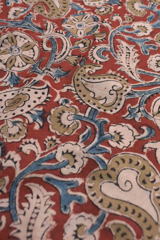 Red Kalamkari Pure Cotton Chakra Printed Saree