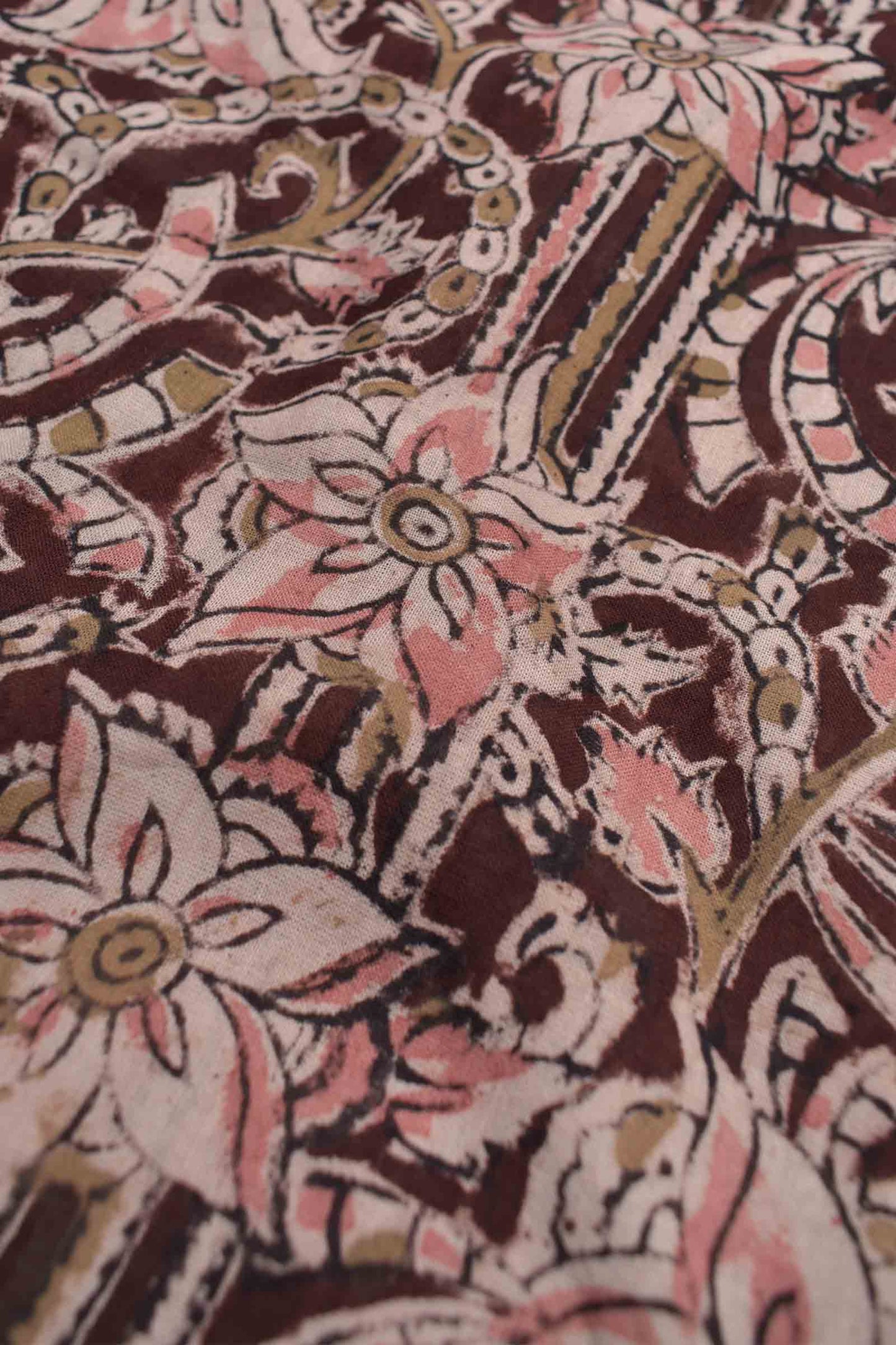 Dark Maroon Kalamkari Pure Cotton Pretty Peach Floral Printed Saree