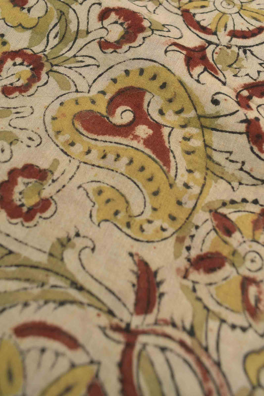 Off White Kalamkari Pure Cotton Floral Printed Saree