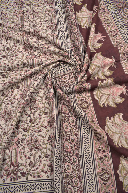 Off White Kalamkari Pure Cotton Pink Stars Printed Saree