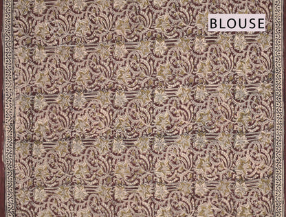 Off White Kalamkari Pure Cotton Pink Stars Printed Saree