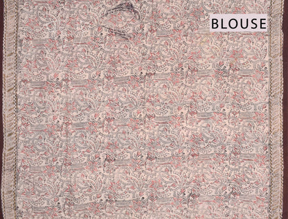 Dark Maroon Kalamkari Pure Cotton Pretty Peach Floral Printed Saree