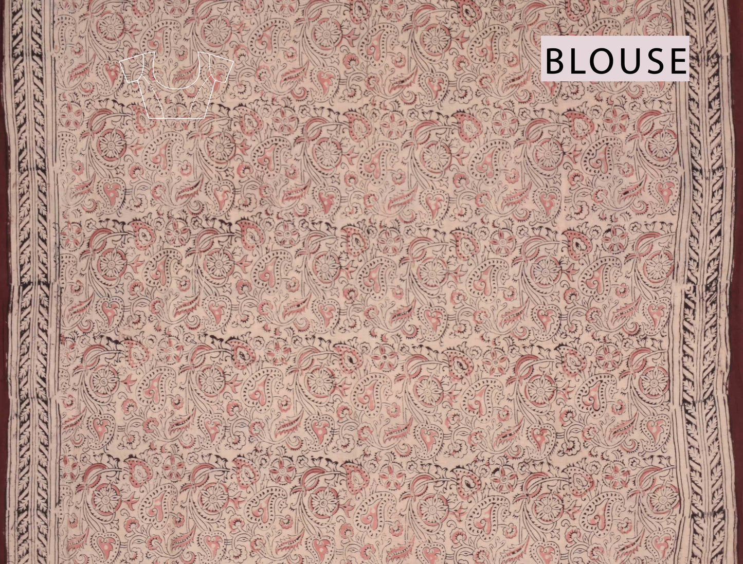 Dark Maroon Kalamkari Pure Cotton Pink Pretty Floral Printed Saree