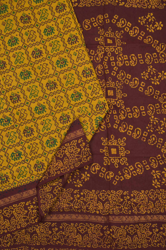 Yellow Pure Sungudi Cotton Rangoli Kattam Contrast Border Pallu Saree