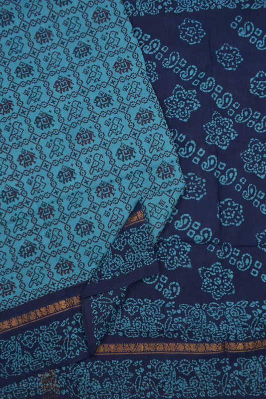 Sky Blue Pure Sungudi Cotton Rangoli Kattam Contrast Border Pallu Saree