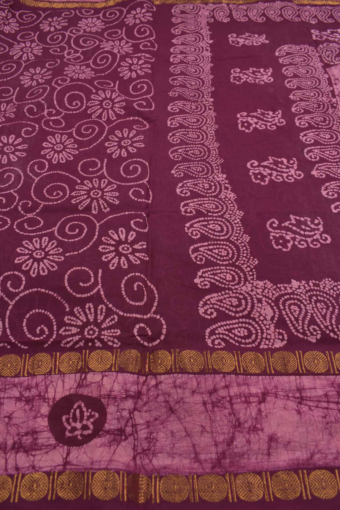 Maroon Pure Sungudi Cotton Contrast Floral Fancy Printed Saree