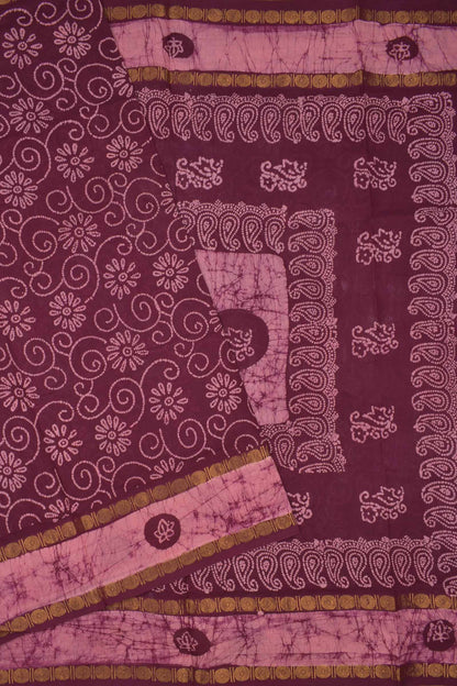 Maroon Pure Sungudi Cotton Contrast Floral Fancy Printed Saree