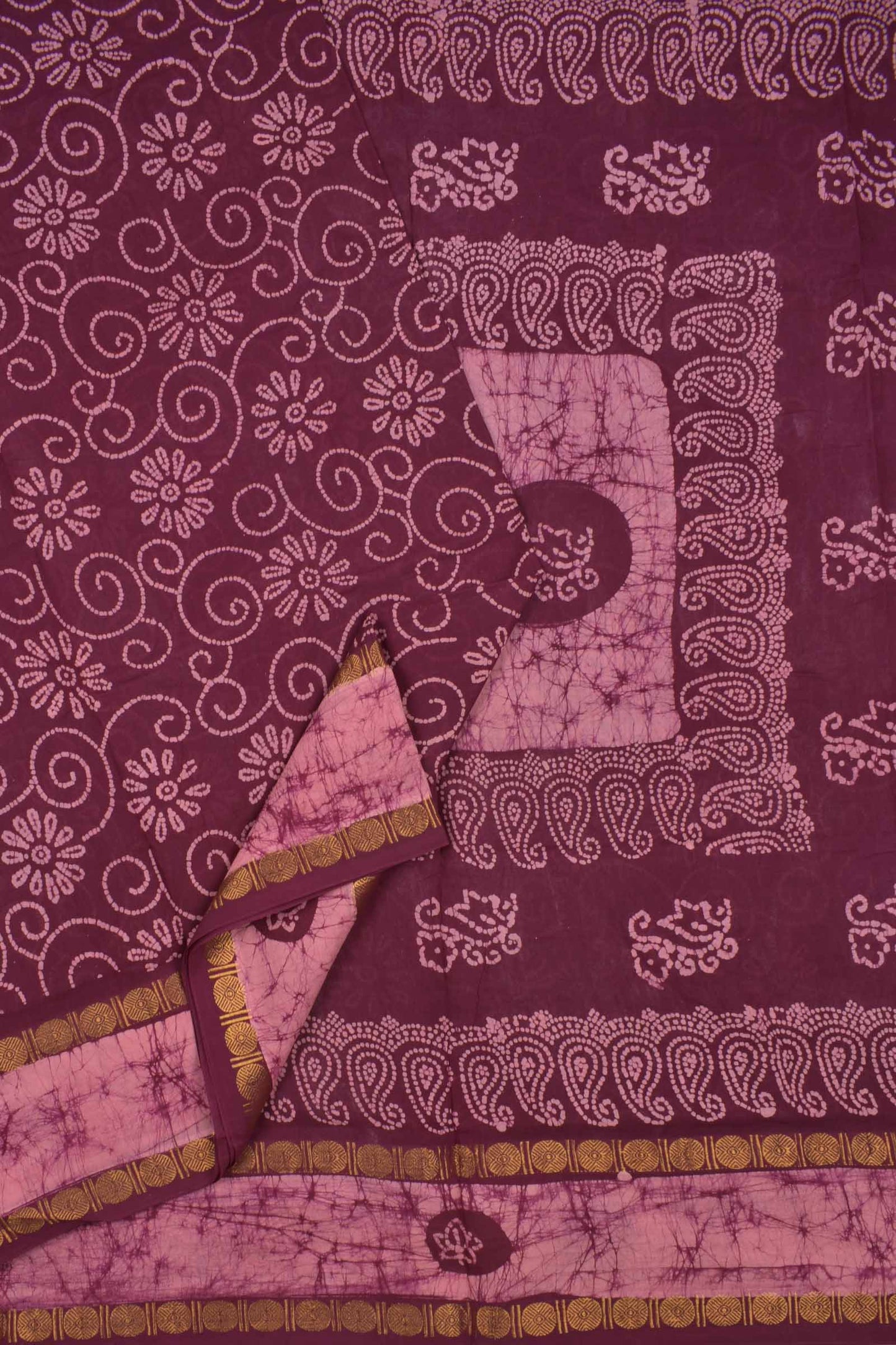 Maroon Pure Sungudi Cotton Contrast Floral Fancy Printed Saree