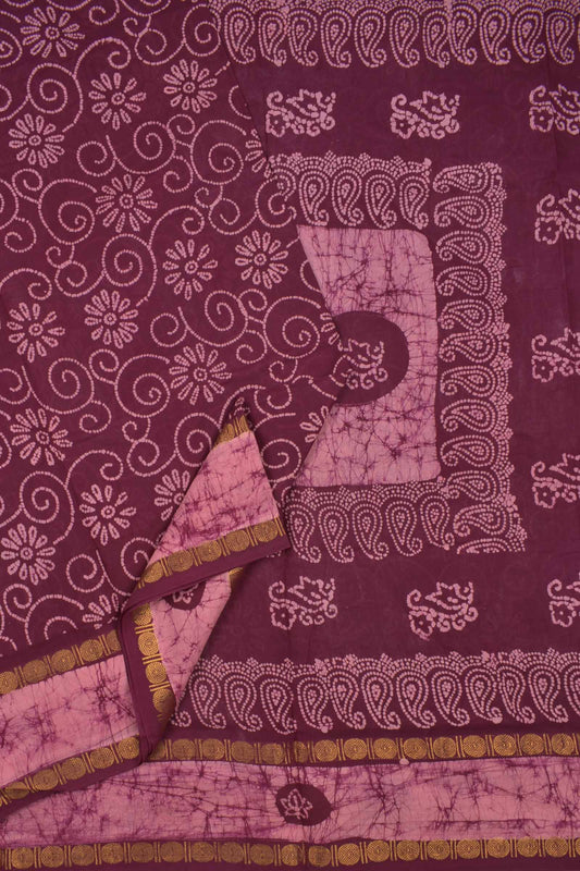 Maroon Pure Sungudi Cotton Contrast Floral Fancy Printed Saree