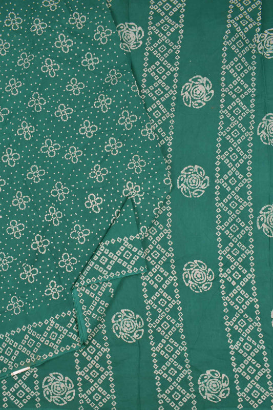 Green Pure Sungudi Cotton Floral Polkas Printed Saree