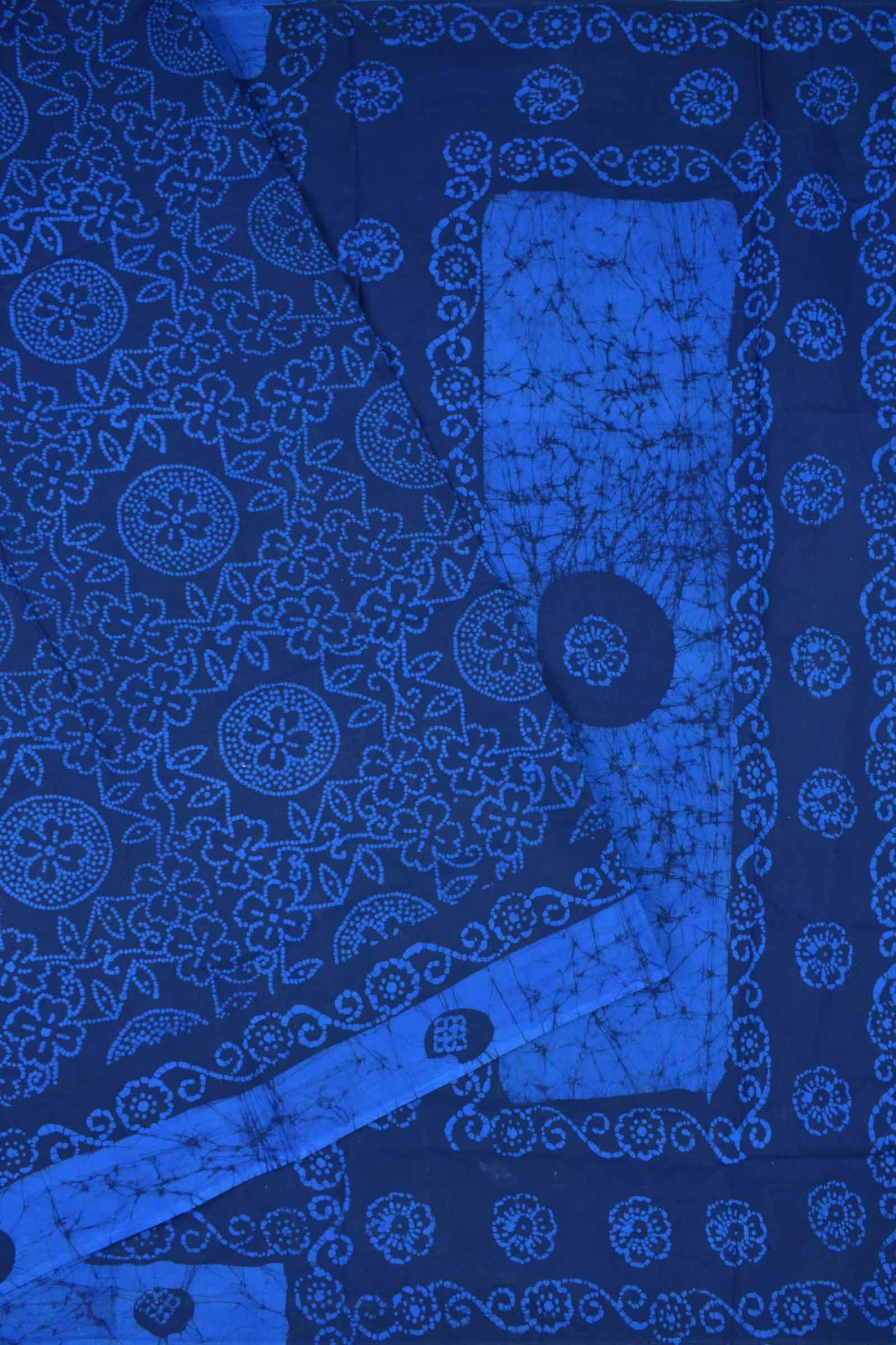 Blue Pure Sungudi Cotton Floral Flowers Kolam Printed Saree