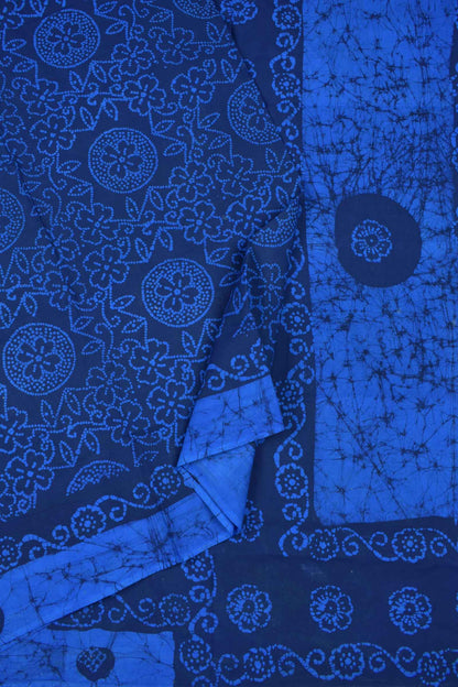 Blue Pure Sungudi Cotton Floral Flowers Kolam Printed Saree