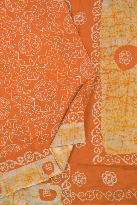 Orange Pure Sungudi Cotton Floral Flowers Kolam Printed Saree