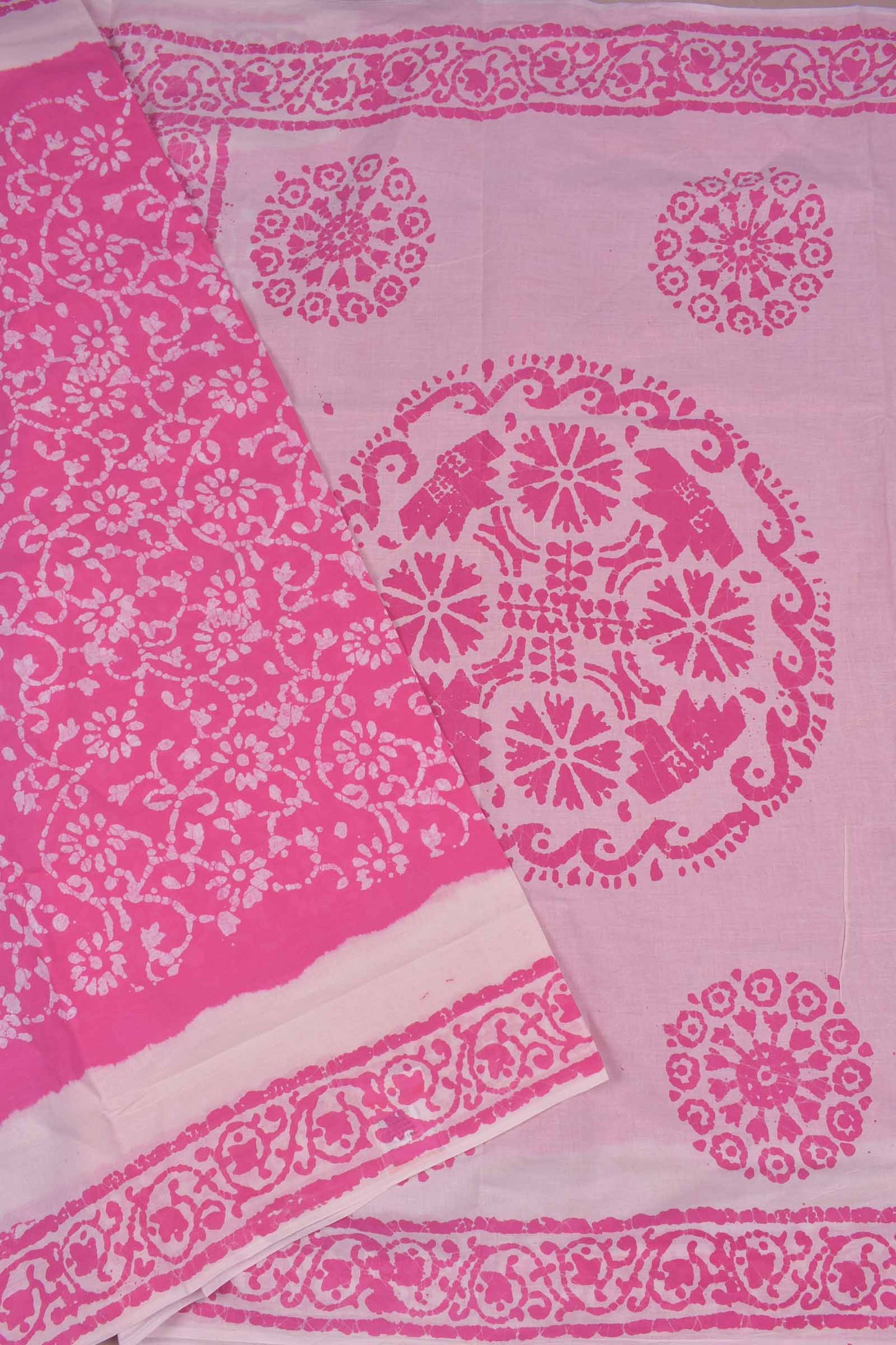 Pink Pure Sungudi Cotton Floral Printed Saree NAA105