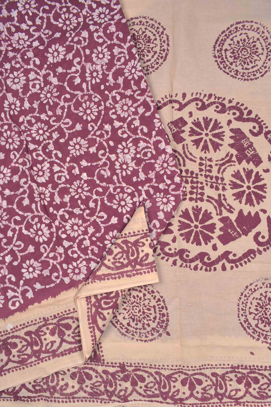 Mauve taupe Pure Sungudi Cotton Contrast Pallu Saree