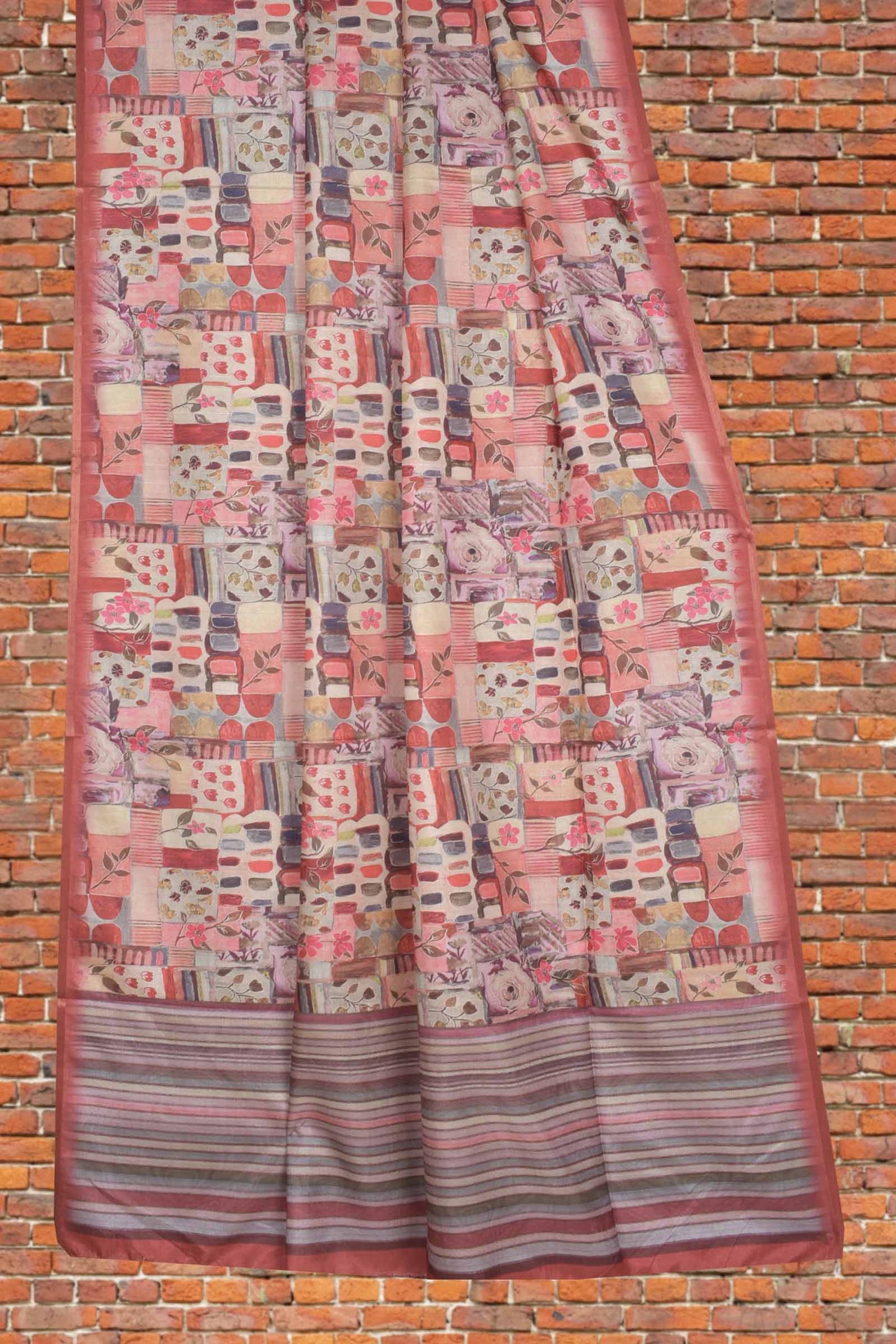 Multi Floral Frame Malai Semi Silk Saree