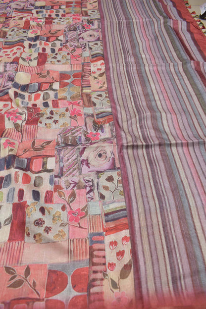 Multi Floral Frame Malai Semi Silk Saree