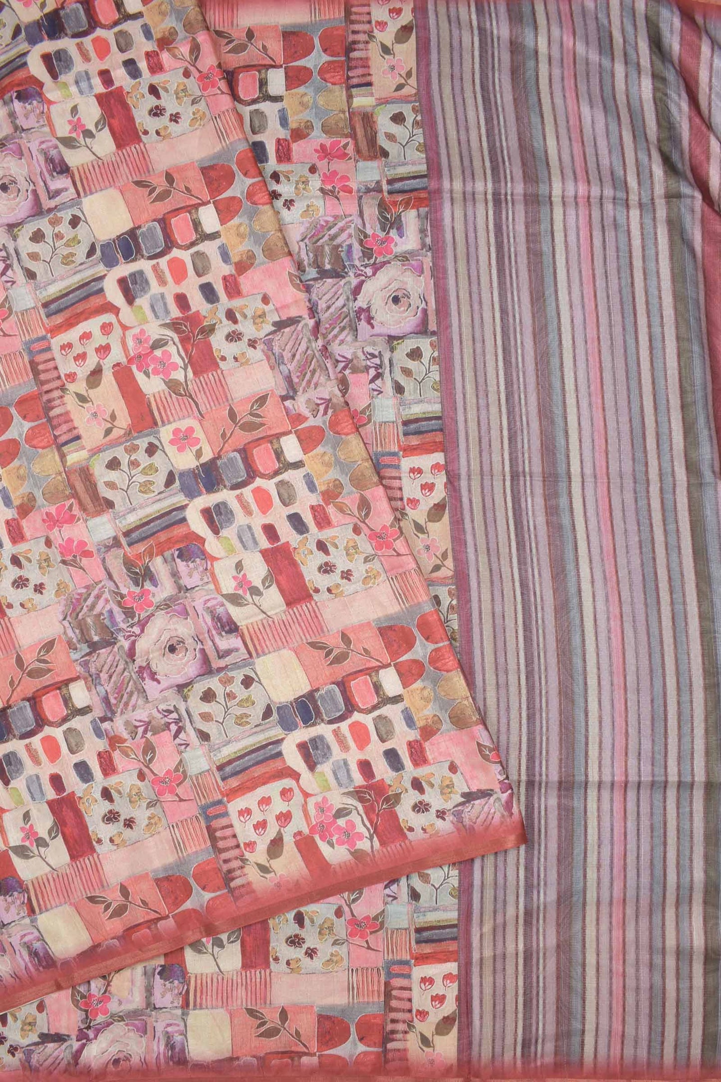 Multi Floral Frame Malai Semi Silk Saree