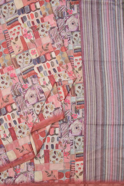 Multi Floral Frame Malai Semi Silk Saree