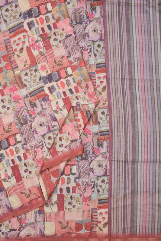 Multi Floral Frame Malai Semi Silk Saree