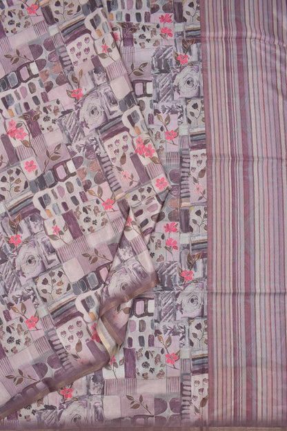 Pink Mauve Floral Frames Malai Semi Silk Saree