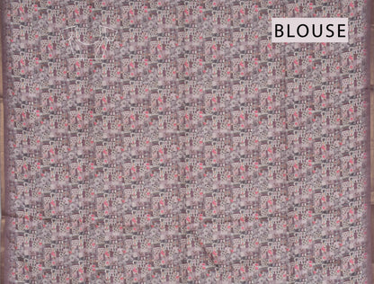 Pink Mauve Floral Frames Malai Semi Silk Saree