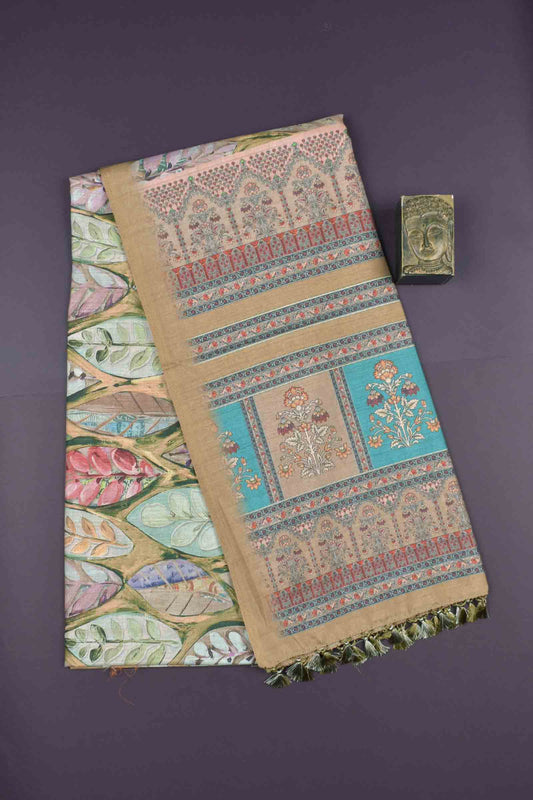 Multi Colour Leaves Munga Semi Silk Saree