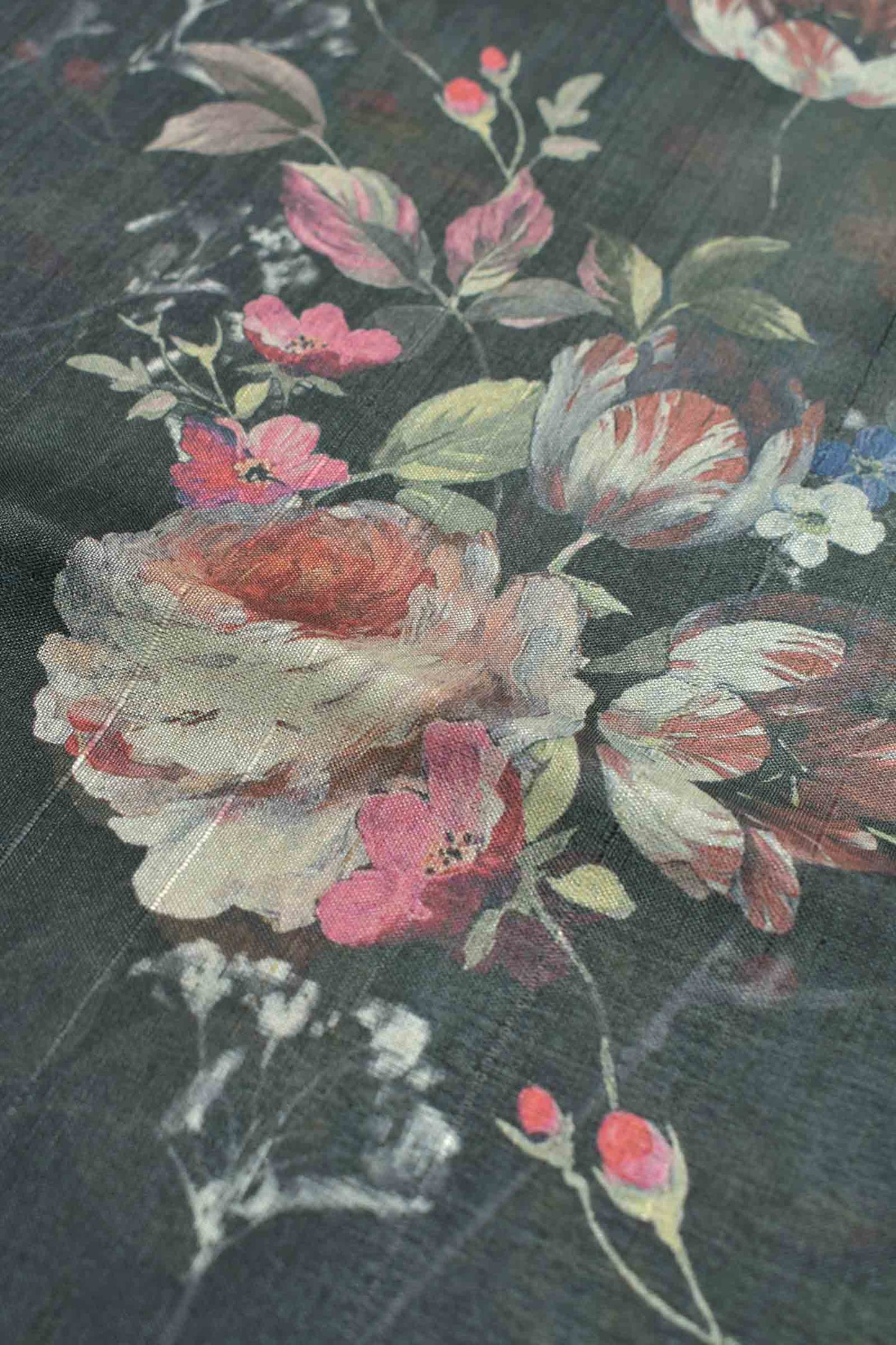 Rich Grey Floral Munga Semi Silk Saree