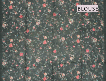 Rich Grey Floral Munga Semi Silk Saree