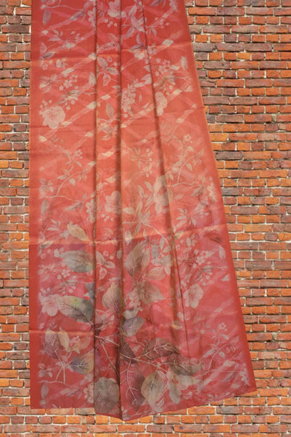 Orange Pink Natures Bloom Semi Golden Metalic Tissue Silk Saree