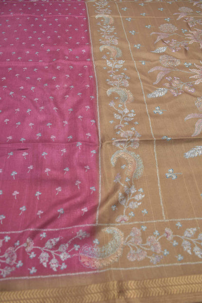 Wine Florals Semi Silk Golden Border Floral Pallu Saree