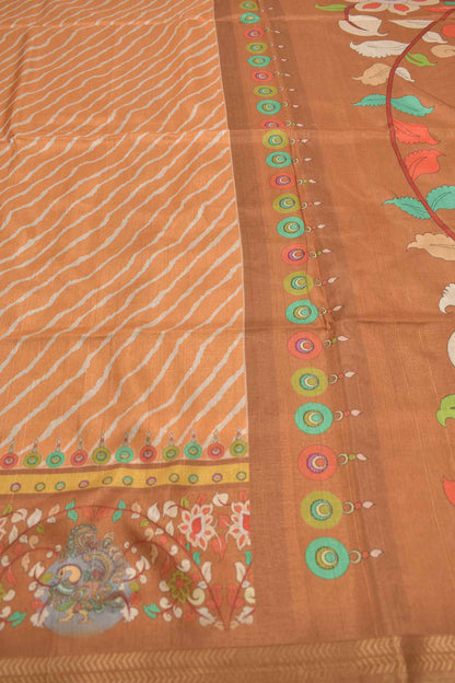 Orange Semi Silk Leheriya Inspired Stripes Kalamkari Pallu Saree