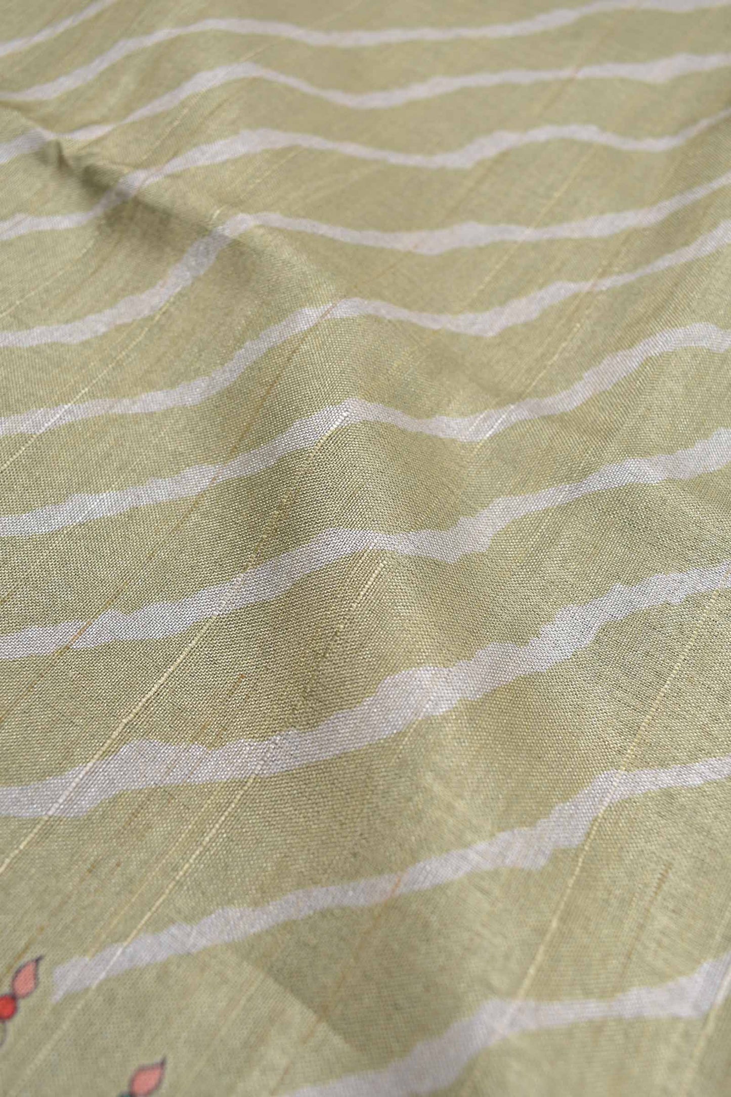 Light Green Semi Silk Leheriya Inspired Stripes Kalamkari Pallu Saree