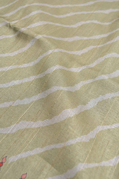 Light Green Semi Silk Leheriya Inspired Stripes Kalamkari Pallu Saree