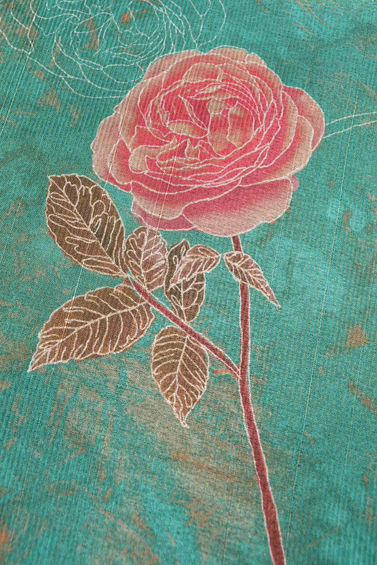 Green Floral Zari Border Semi Metalic Tissue Silk Saree