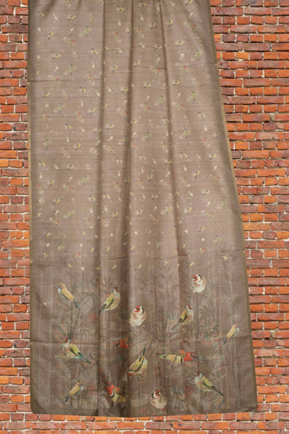 Metallic Grey Bird Land Malai Semi Silk Saree