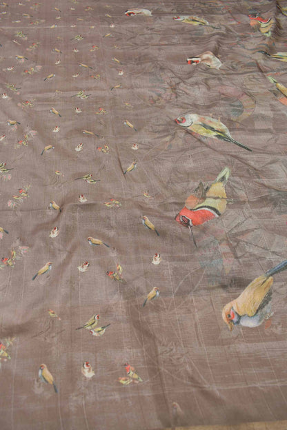 Metallic Grey Bird Land Malai Semi Silk Saree
