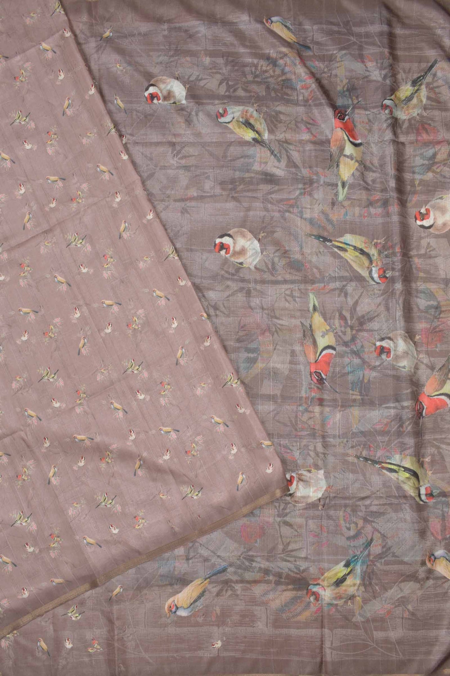 Metallic Grey Bird Land Malai Semi Silk Saree