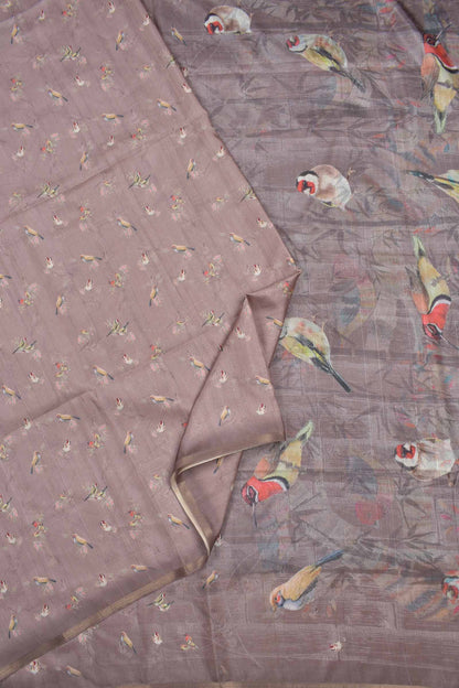 Metallic Grey Bird Land Malai Semi Silk Saree