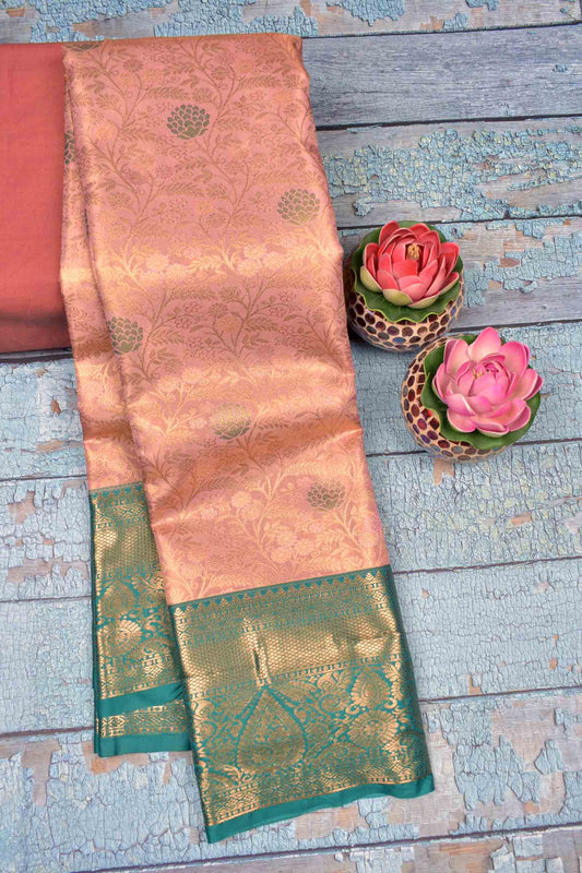 Light Pink Semi Silk Intricate Floral Body Contrast Zari Border Pallu Saree