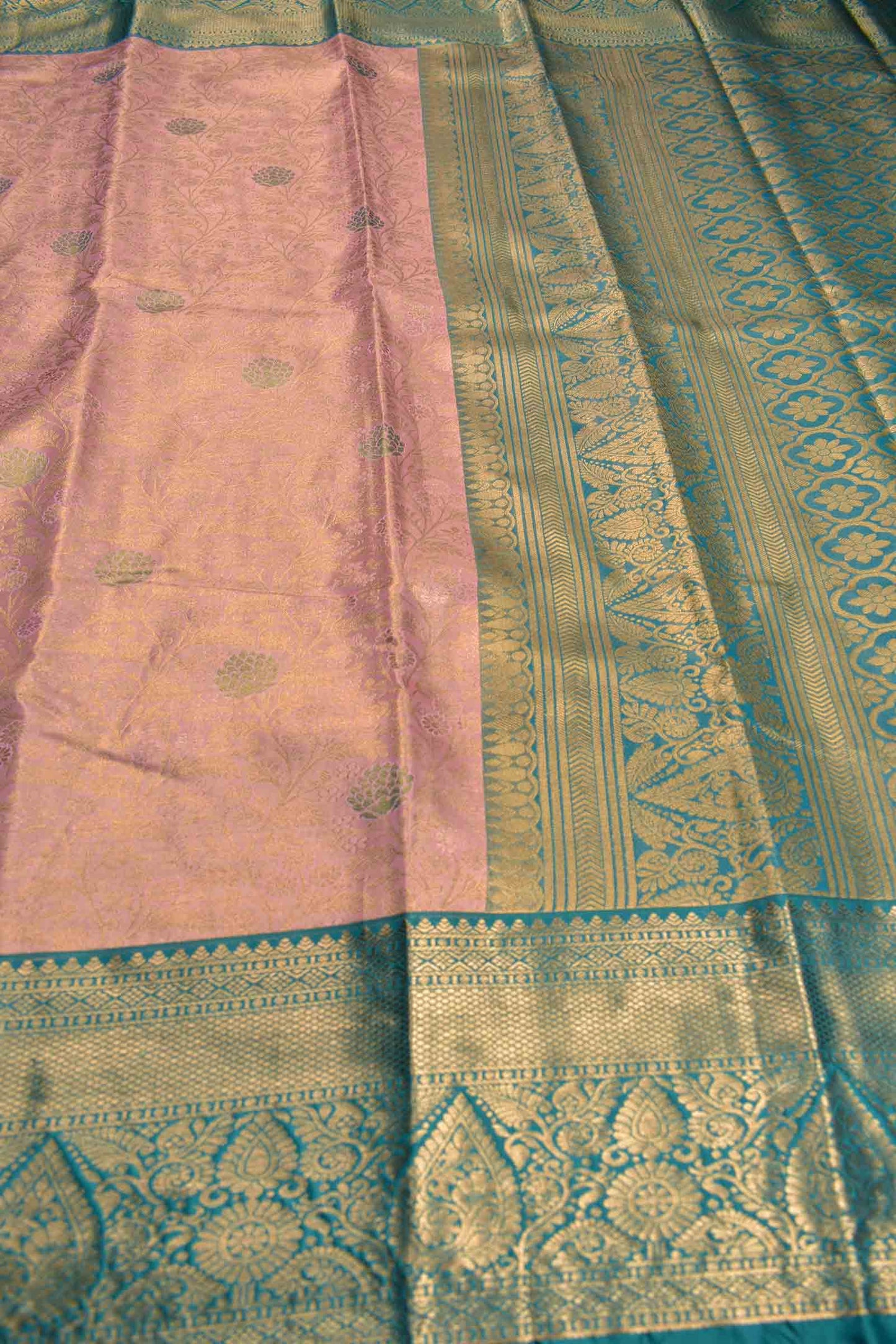Light Pink Semi Silk Intricate Floral Body Contrast Zari Border Pallu Saree