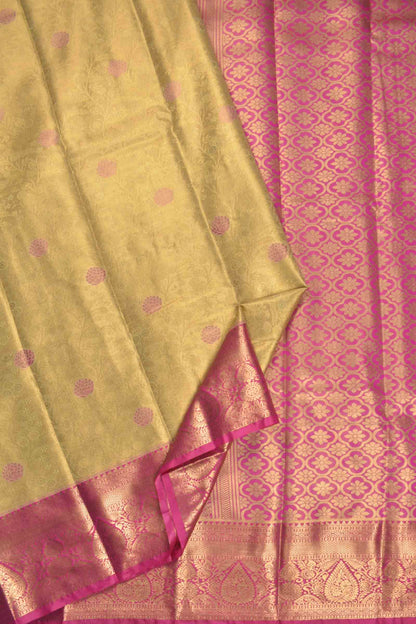 Golden Semi Silk Mini Contrast Florals Contrast Border Pallu Saree